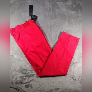 Kiton Napoli Red Cotton Pants Mens 5 Pocket Button Fly Light Size 44